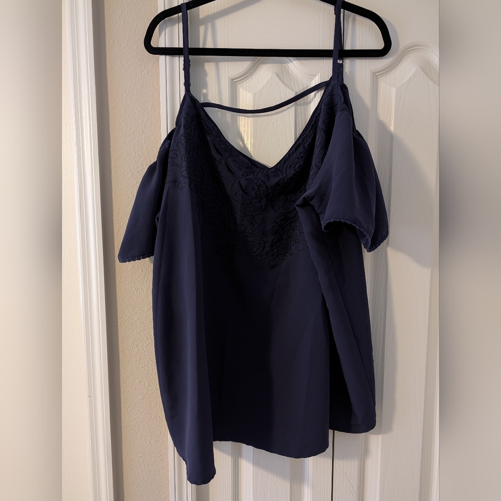 Torrid Navy Cold Shoulder Blouse
